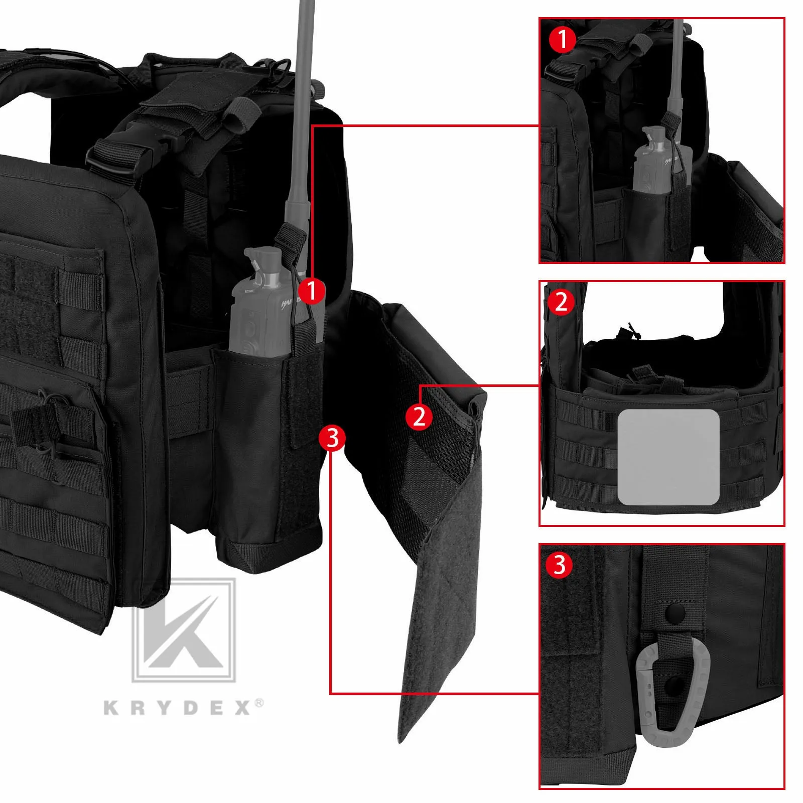 KRYDEX Tactical Plate Carrier Heavy Duty Modular MOLLE Vest