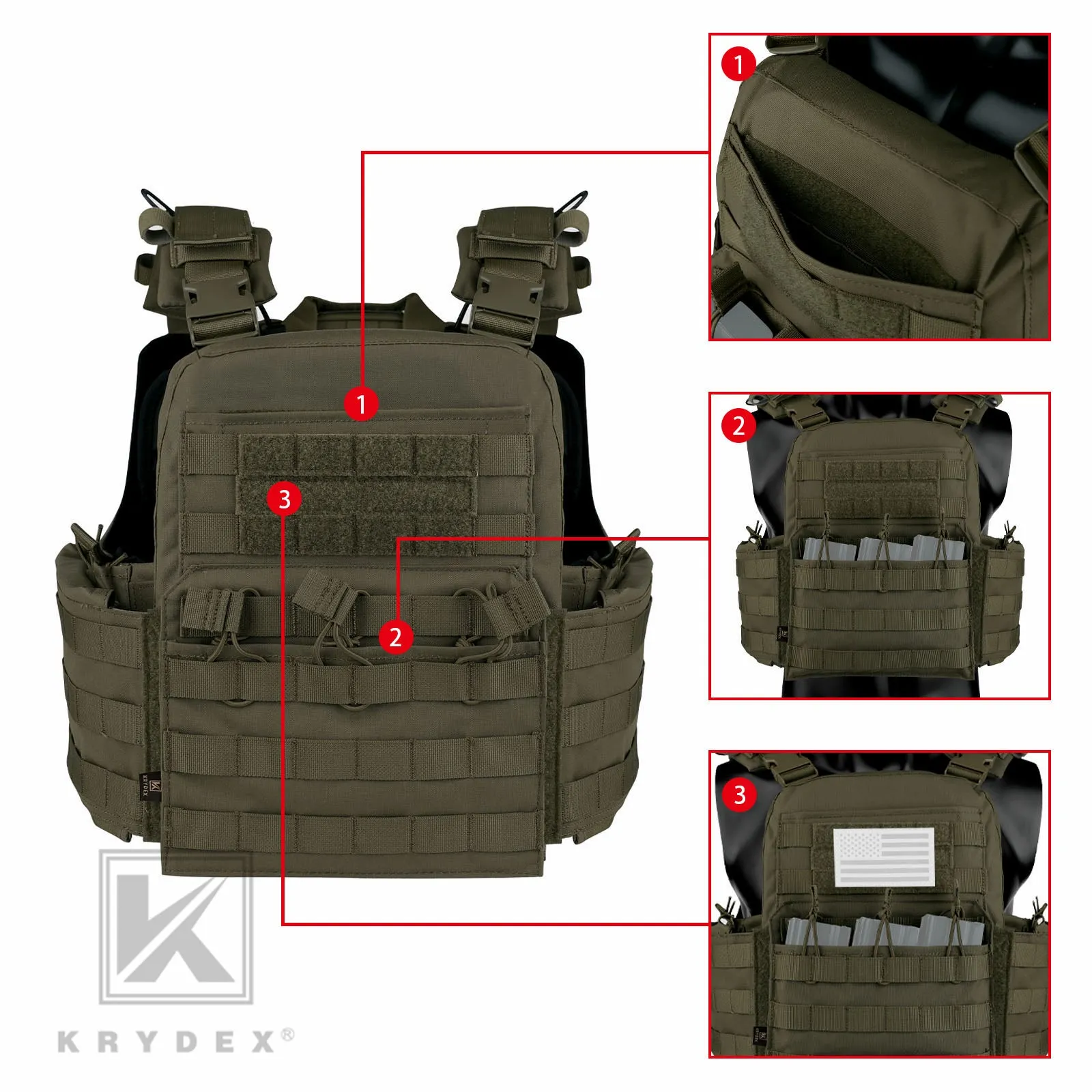 KRYDEX Tactical Plate Carrier Heavy Duty Modular MOLLE Vest