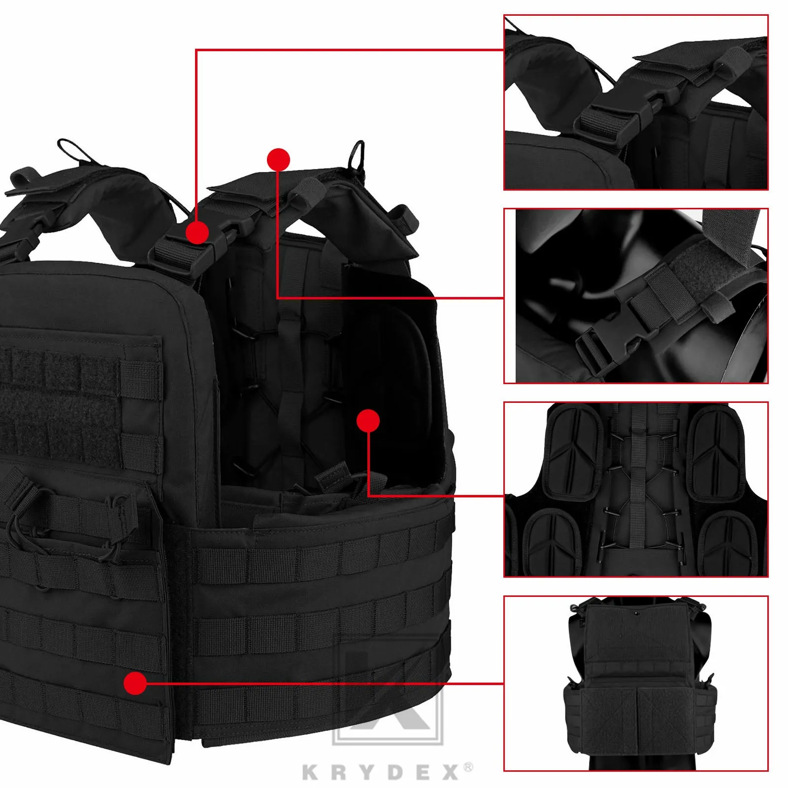 KRYDEX Tactical Plate Carrier Heavy Duty Modular MOLLE Vest