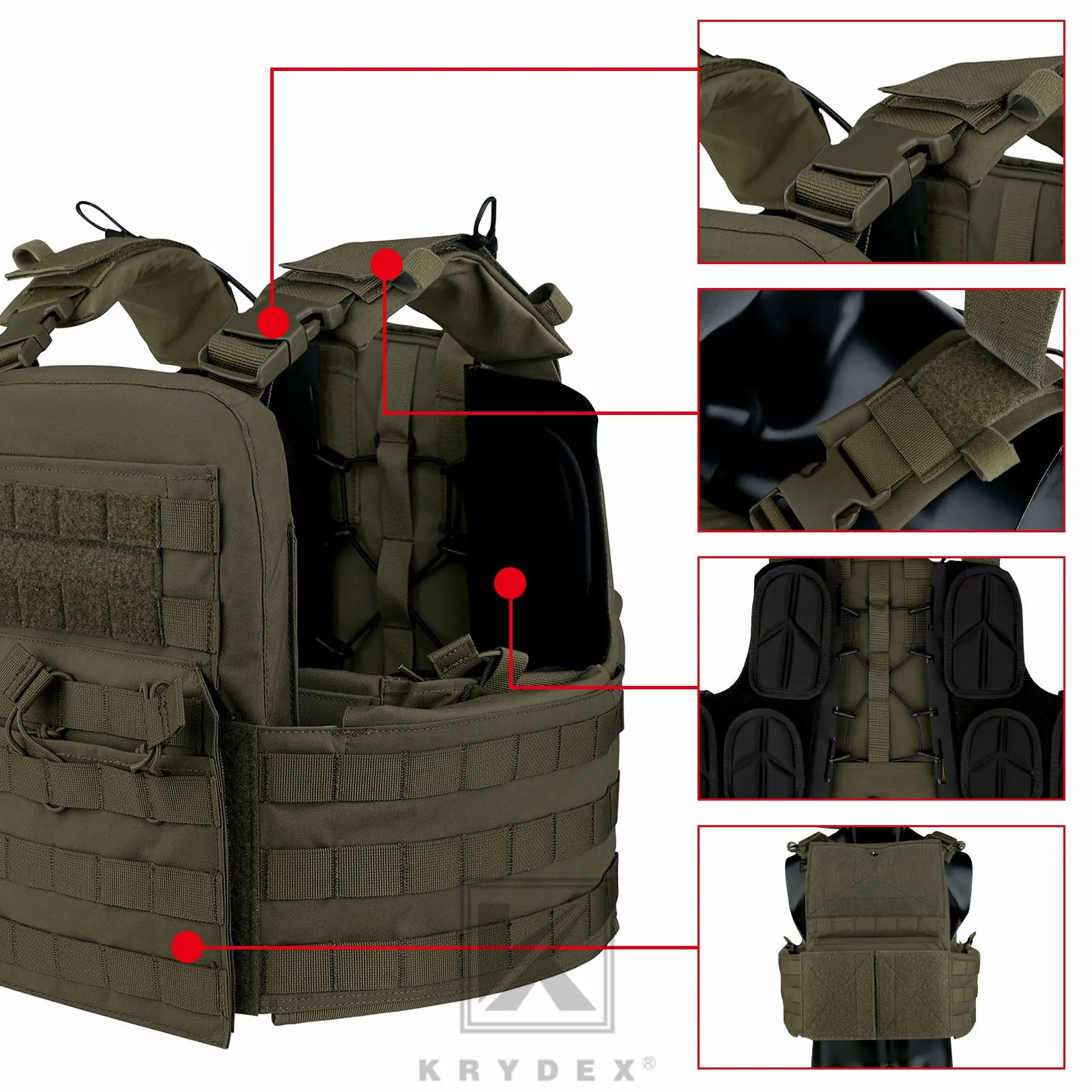 KRYDEX Tactical Plate Carrier Heavy Duty Modular MOLLE Vest