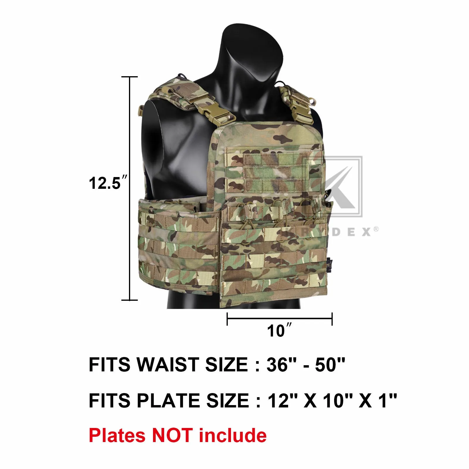 KRYDEX Tactical Plate Carrier Heavy Duty Modular MOLLE Vest