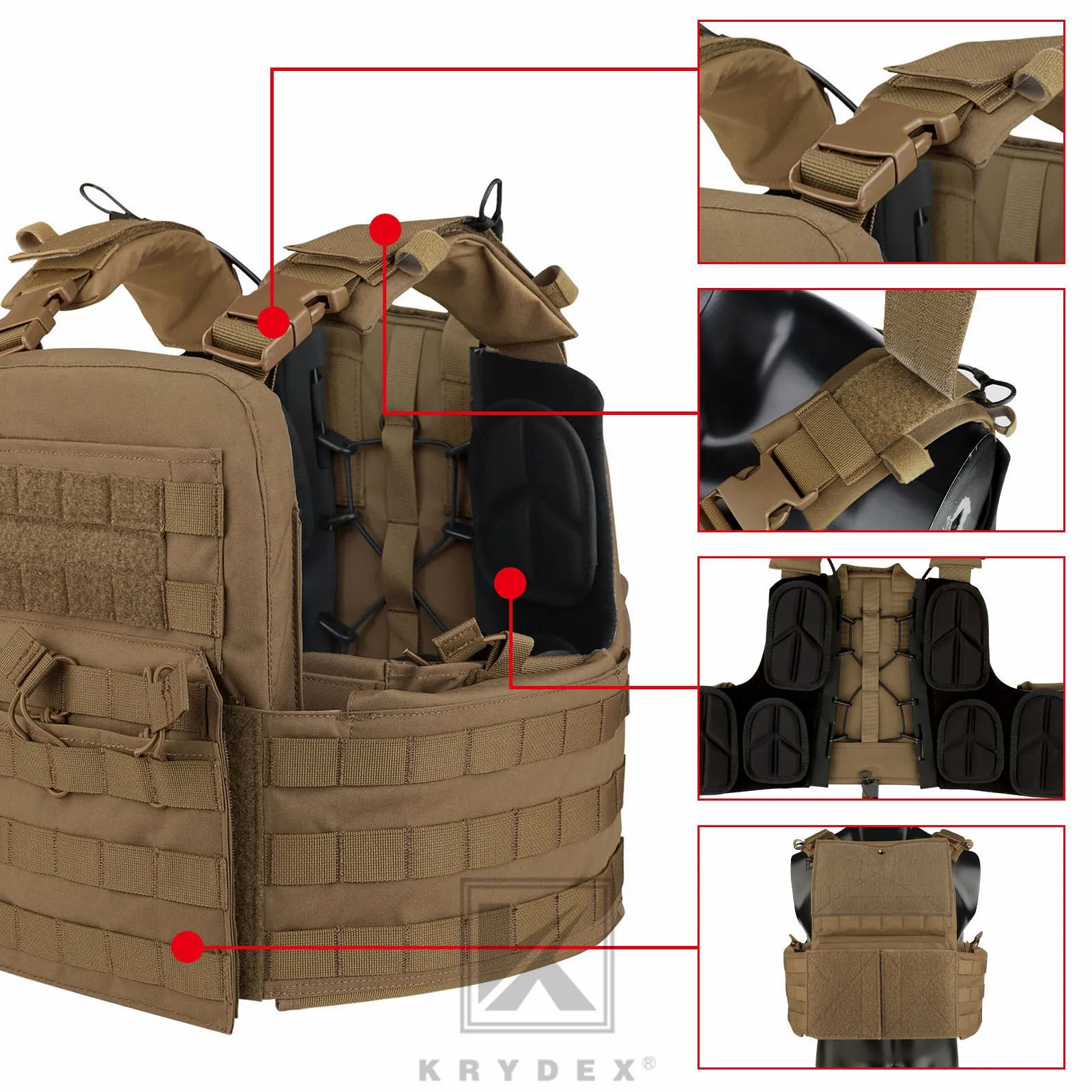 KRYDEX Tactical Plate Carrier Heavy Duty Modular MOLLE Vest