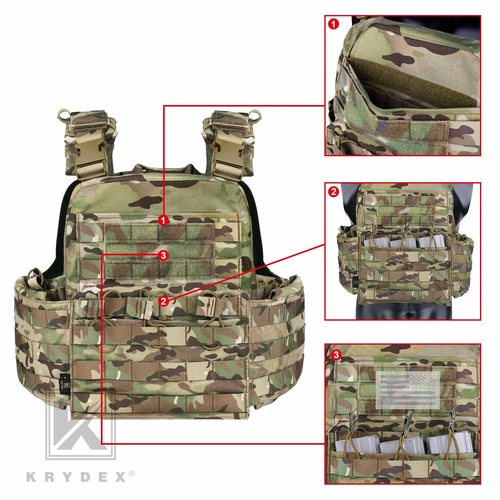 KRYDEX Tactical Plate Carrier Heavy Duty Modular MOLLE Vest