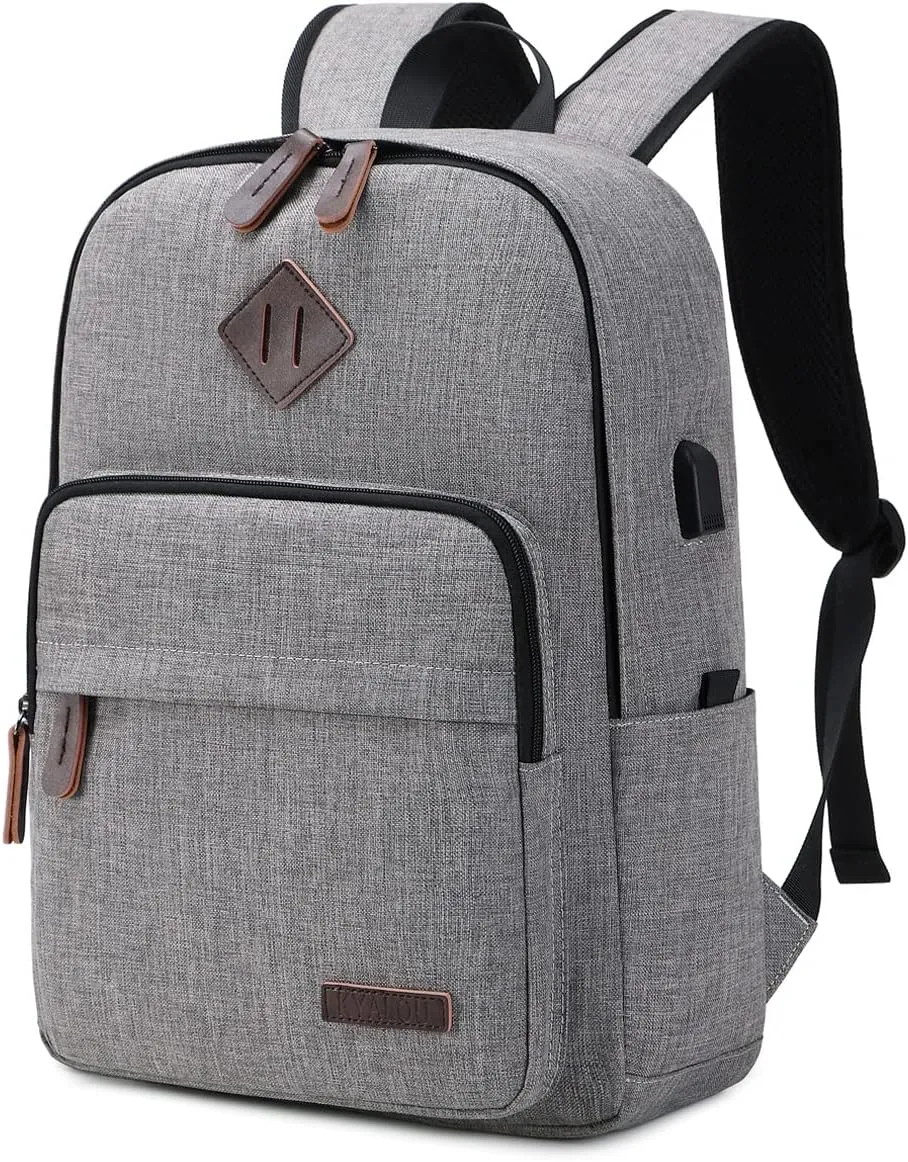 KYALOU Laptop Backpack, Lightweight Bookbag Casual Daypack for Men and Woomen, College with USB Charging Port - Gray
