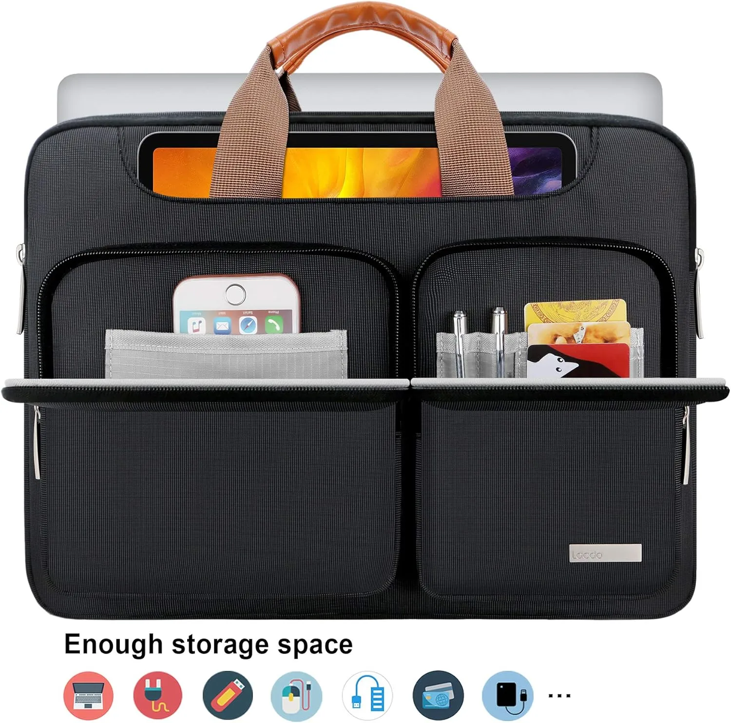 Lacdo 17 17.3 Inch Laptop Bag Women Men Sleeve Case for Dell/HP Envy/ASUS/Acer/Lenovo/LG/Razer Blade Pro 17/MacBook Pro 17, Computer Shoulder Messenger Bag Business Briefcase with Shoulder Strap,Black