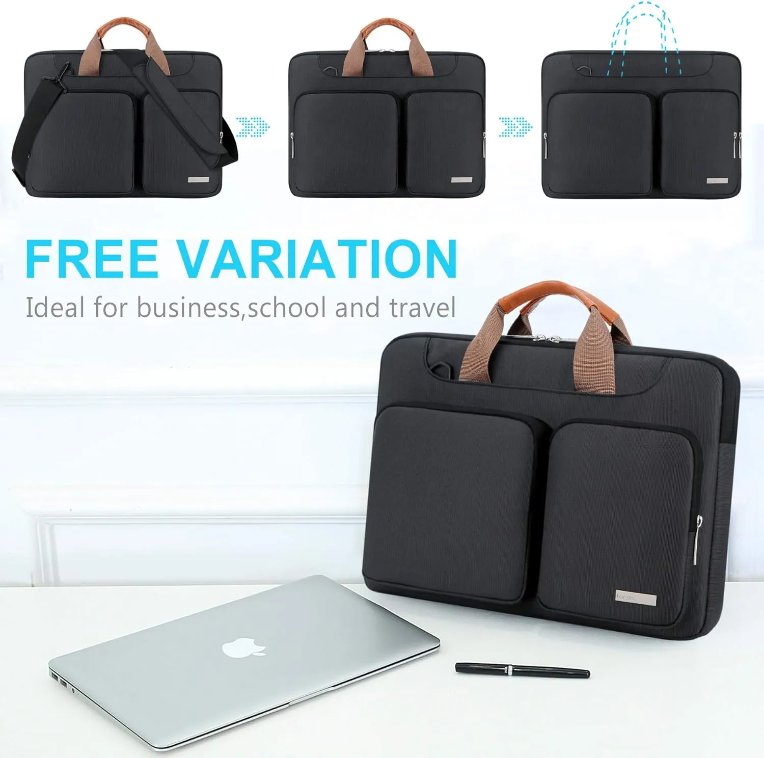 Lacdo 17 17.3 Inch Laptop Bag Women Men Sleeve Case for Dell/HP Envy/ASUS/Acer/Lenovo/LG/Razer Blade Pro 17/MacBook Pro 17, Computer Shoulder Messenger Bag Business Briefcase with Shoulder Strap,Black