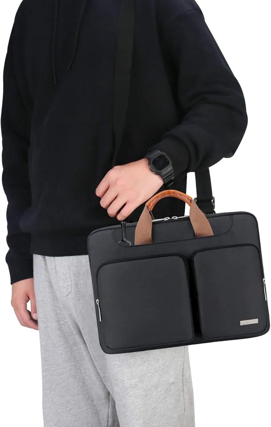 Lacdo 17 17.3 Inch Laptop Bag Women Men Sleeve Case for Dell/HP Envy/ASUS/Acer/Lenovo/LG/Razer Blade Pro 17/MacBook Pro 17, Computer Shoulder Messenger Bag Business Briefcase with Shoulder Strap,Black