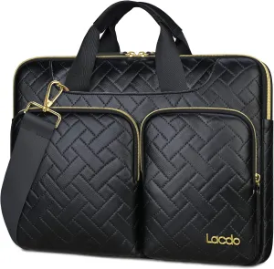 Lacdo 360° Protective Laptop Shoulder Bag, 14 Inch Laptop Sleeve Case for HP Dell ASUS Acer Chromebook 14, HP Stream, Dell Inspiron, IdeaPad, Acer Spin, ASUS ZenBook Computer Bag, Elegant Black