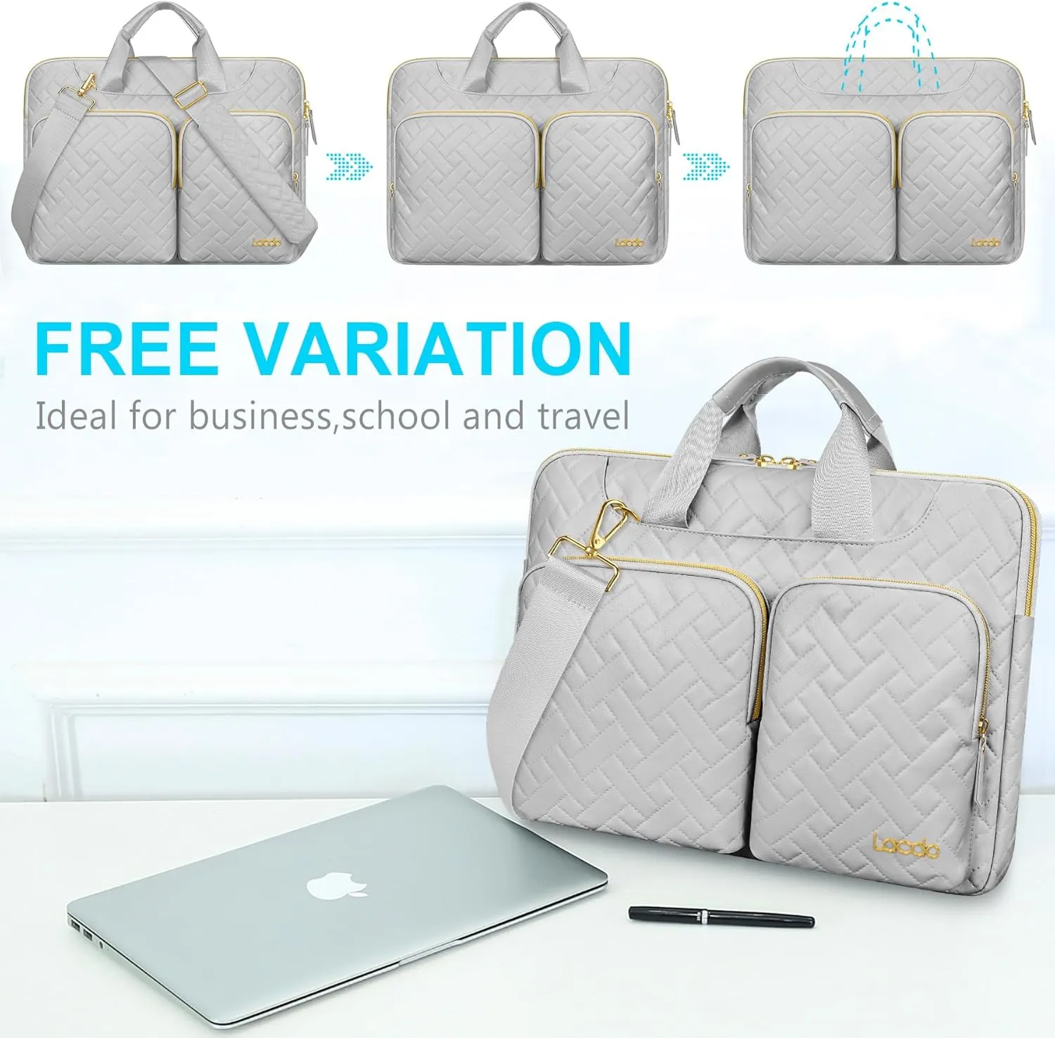 Lacdo 360° Protective Laptop Shoulder Bag, 15-15.6 inch Laptop Sleeve Case for Acer HP Dell ASUS Laptop, Acer Aspire, HP Pavilion, Dell Inspiron, IdeaPad,ASUS ZenBook Computer Bag, Space Gray