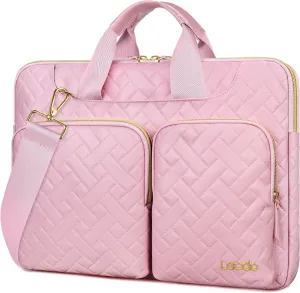 Lacdo 360° Protective Laptop Shoulder Bag for 15 inch New MacBook Air M4 A3241 2025, M3 A3114, M2 A2941 2024-2023, 15 inch MacBook Pro A1990 A1707, Dell XPS 15 Plus Computer Case Bag, Sakura Pink