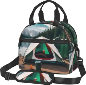 Lake Camping Print Lunch Bag Adult Lunch Box for Women and Men with Adjustable Shoulder Adult Tote Bags