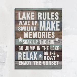 Lake Rules Canvas Wall Art Prints Artwork Signs Framed for Lake Porch Wall Decor Home Room Bathroom Decor,11 X 14 inch,Farmhouse Rustic Lake House Canvas Wall Decor,Lake Lovers Gift