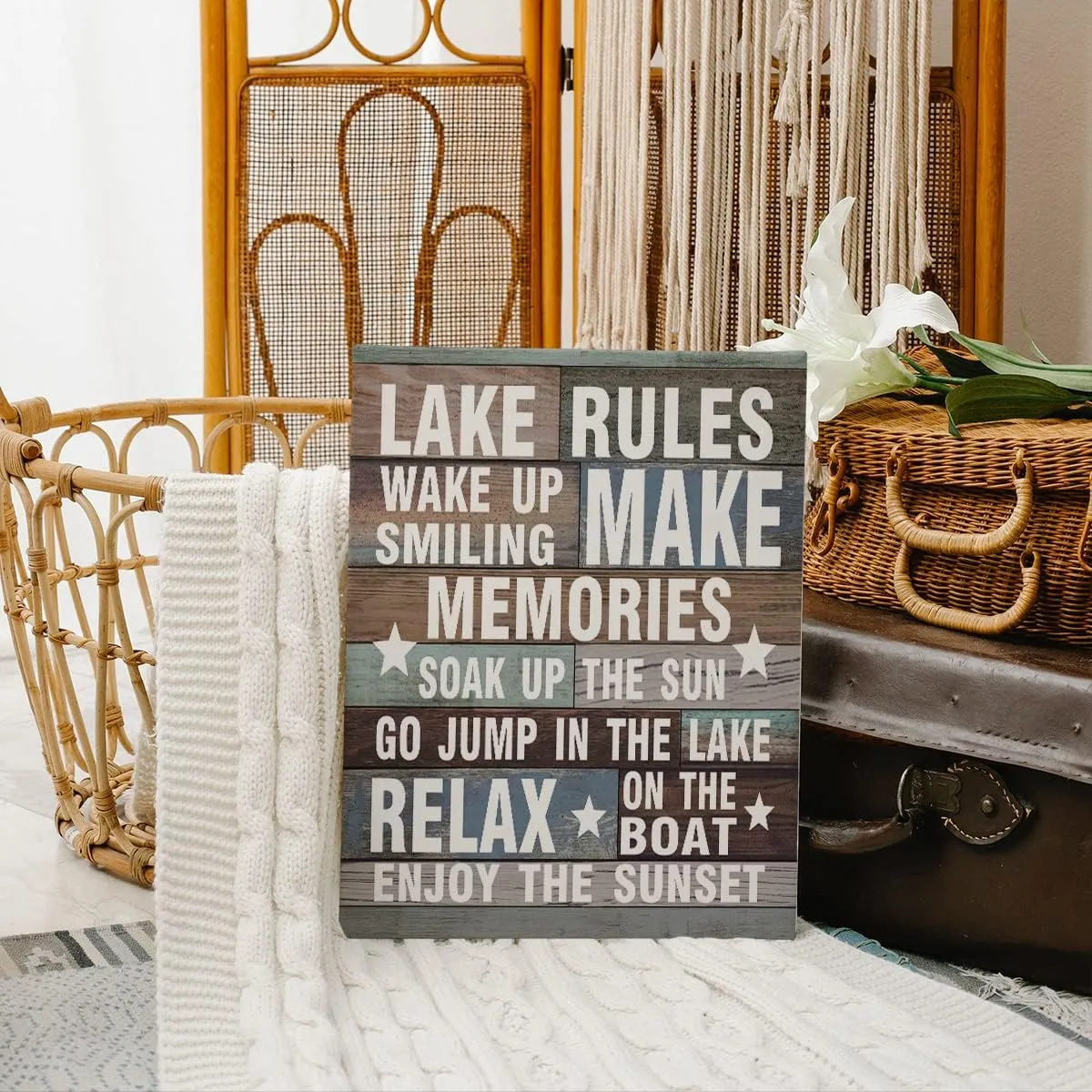 Lake Rules Canvas Wall Art Prints Artwork Signs Framed for Lake Porch Wall Decor Home Room Bathroom Decor,11 X 14 inch,Farmhouse Rustic Lake House Canvas Wall Decor,Lake Lovers Gift