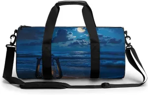 Lamp Moon And Beach Print Gym Bag Travel Duffel Bag Lightweight Carry On Weekender Bag Tote Bags for Women Men