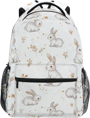 Laptop Backpack for Teens Boys Girls Waterproof Laptop Bookbag with Chest Strap for College Work Cartoon Sweet Lop-eared Rabbit White