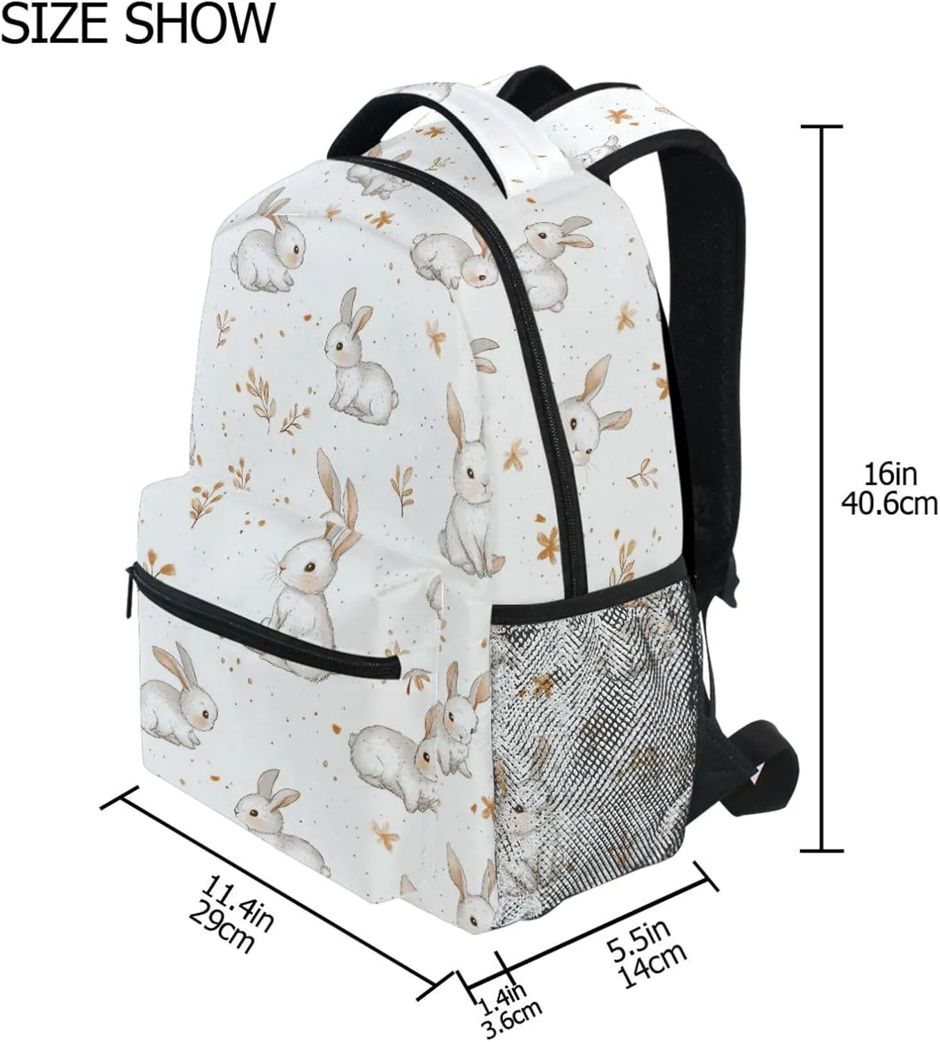 Laptop Backpack for Teens Boys Girls Waterproof Laptop Bookbag with Chest Strap for College Work Cartoon Sweet Lop-eared Rabbit White