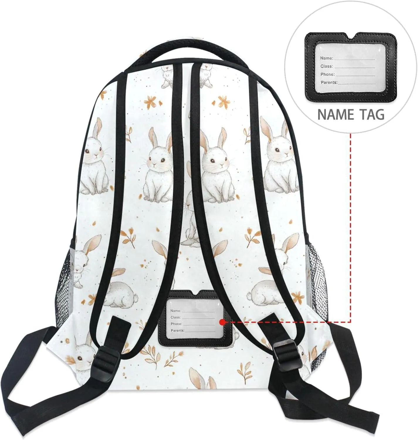 Laptop Backpack for Teens Boys Girls Waterproof Laptop Bookbag with Chest Strap for College Work Cartoon Sweet Lop-eared Rabbit White