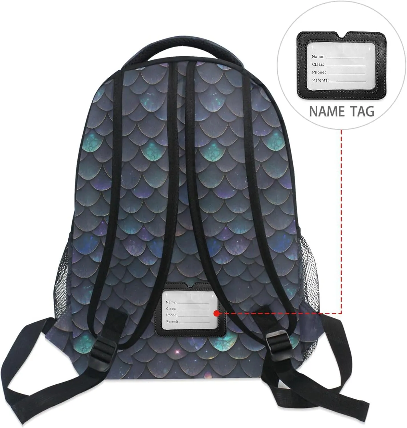 Laptop Backpack for Unisex Adult Fashion Personal Backpack with Chest Strap Gift Men & Women Black Scales Glittering