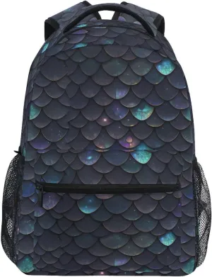 Laptop Backpack for Unisex Adult Fashion Personal Backpack with Chest Strap Gift Men & Women Black Scales Glittering
