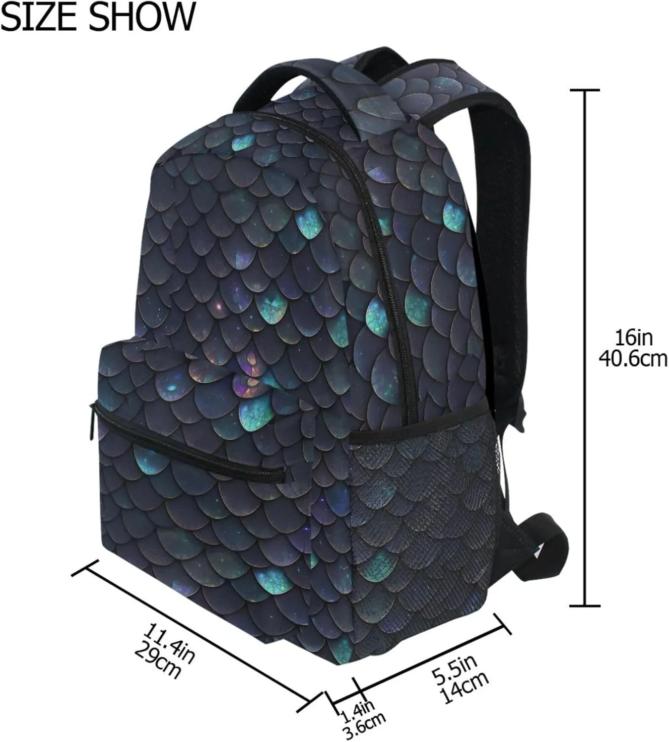 Laptop Backpack for Unisex Adult Fashion Personal Backpack with Chest Strap Gift Men & Women Black Scales Glittering