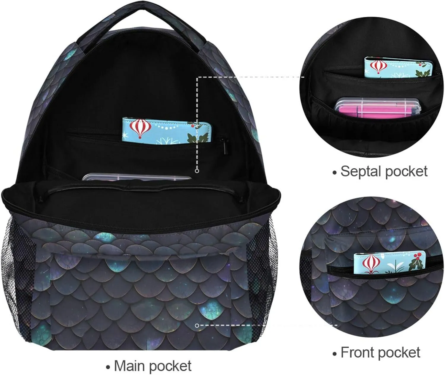 Laptop Backpack for Unisex Adult Fashion Personal Backpack with Chest Strap Gift Men & Women Black Scales Glittering