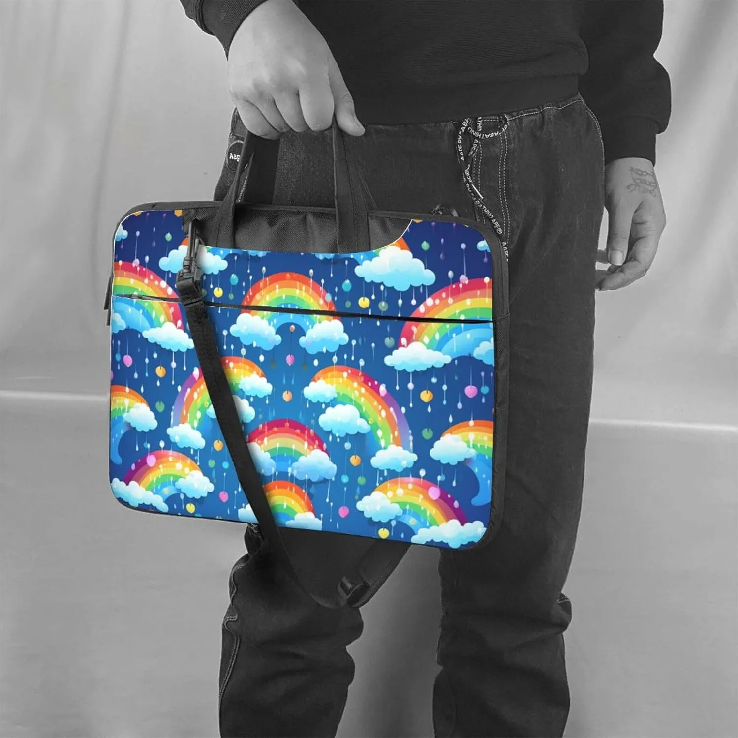 Laptop Bag 13-15.6 inch Laptop Shoulder Bag for Men Women Rainbow Clouds Raindrop Computer Bag Messenger Bag for Work