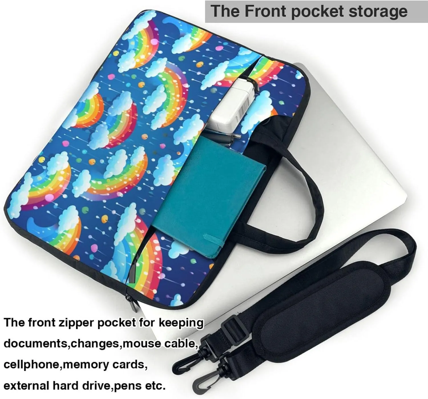 Laptop Bag 13-15.6 inch Laptop Shoulder Bag for Men Women Rainbow Clouds Raindrop Computer Bag Messenger Bag for Work