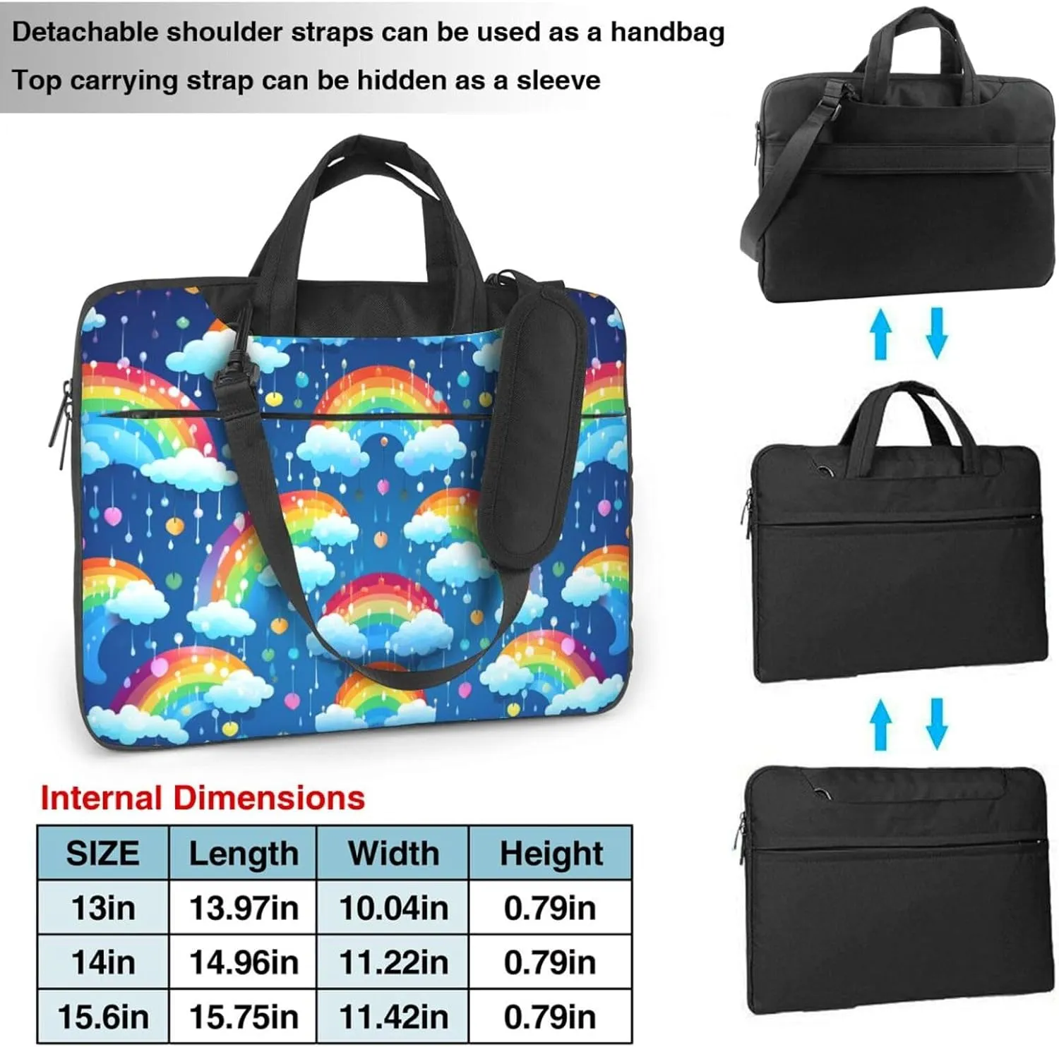 Laptop Bag 13-15.6 inch Laptop Shoulder Bag for Men Women Rainbow Clouds Raindrop Computer Bag Messenger Bag for Work
