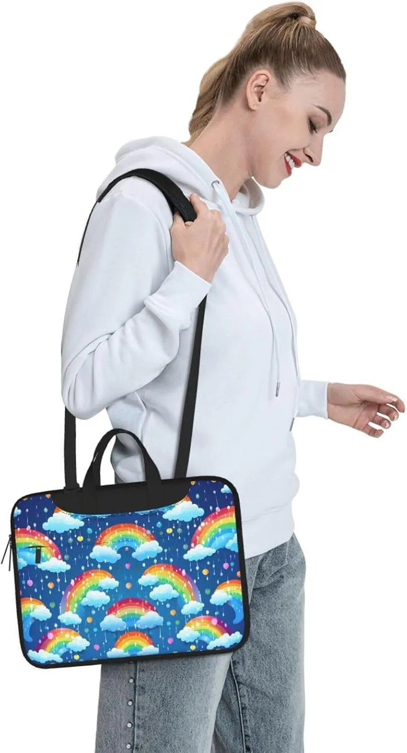 Laptop Bag 13-15.6 inch Laptop Shoulder Bag for Men Women Rainbow Clouds Raindrop Computer Bag Messenger Bag for Work