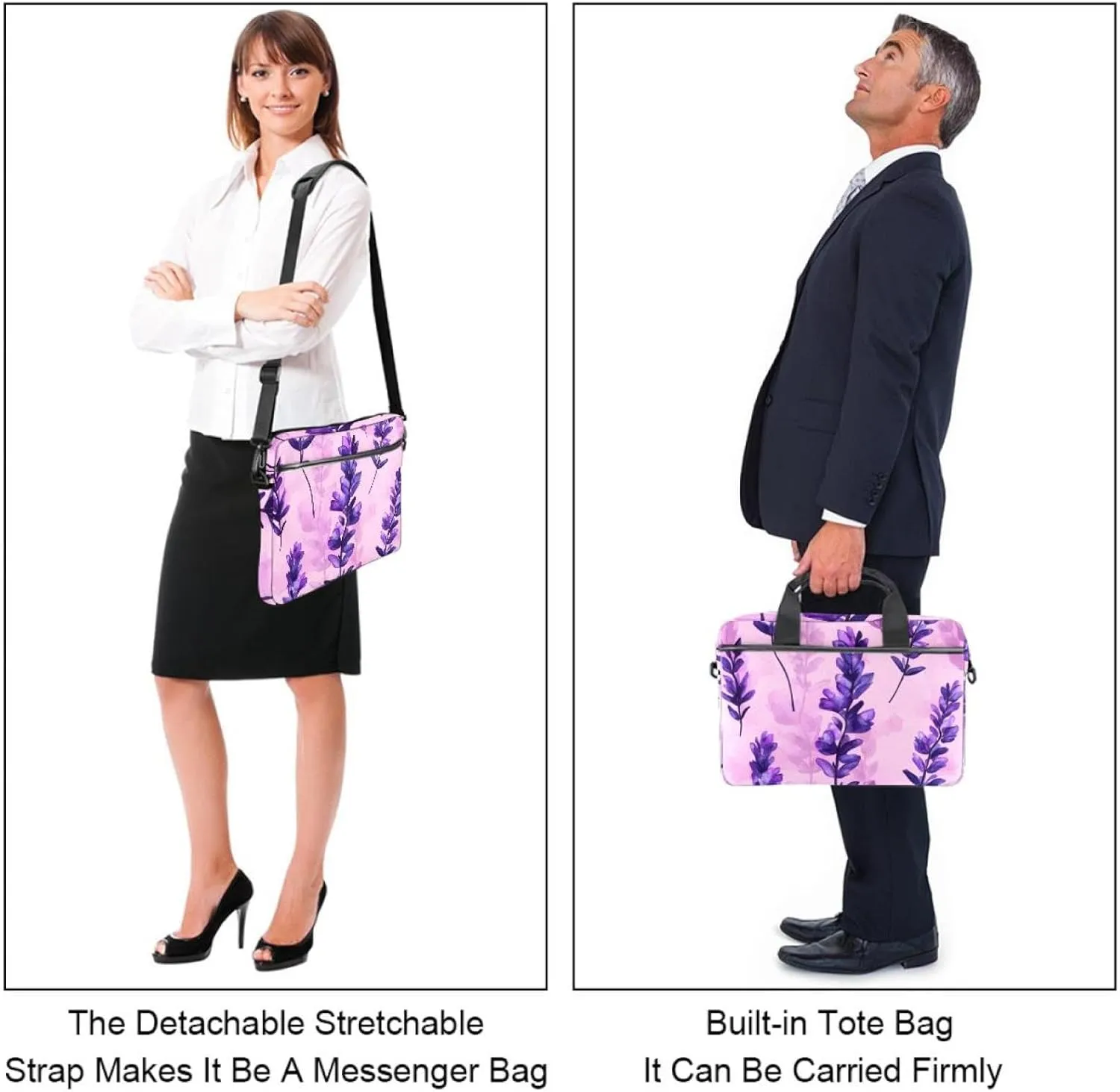 Laptop Bag Messenger Sleeve Watercolor Purple Butterflies on White Background Portable Tote Laptop Case Work Business Bag