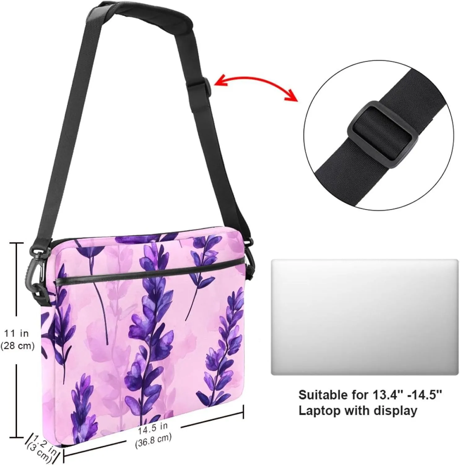 Laptop Bag Messenger Sleeve Watercolor Purple Butterflies on White Background Portable Tote Laptop Case Work Business Bag