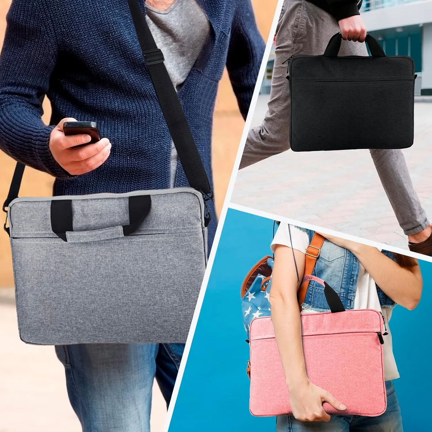 Laptop Case Shoulder Bag for 15.6 Inch Laptop Computer Chromebook, 16 Inch MacBook Pro A2485 A2141 A2780 A3403 A3186, Protective Polyester Computer Portable Bag Briefcase with Handle, Black
