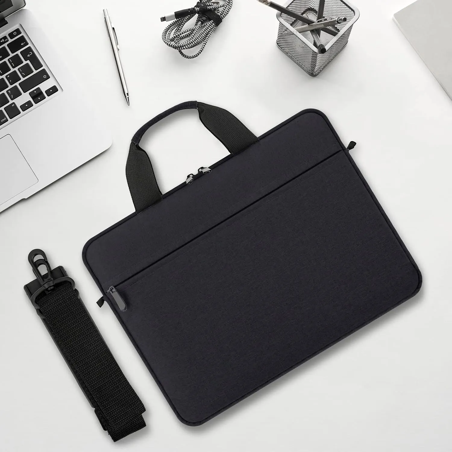 Laptop Case Shoulder Bag for 15.6 Inch Laptop Computer Chromebook, 16 Inch MacBook Pro A2485 A2141 A2780 A3403 A3186, Protective Polyester Computer Portable Bag Briefcase with Handle, Black