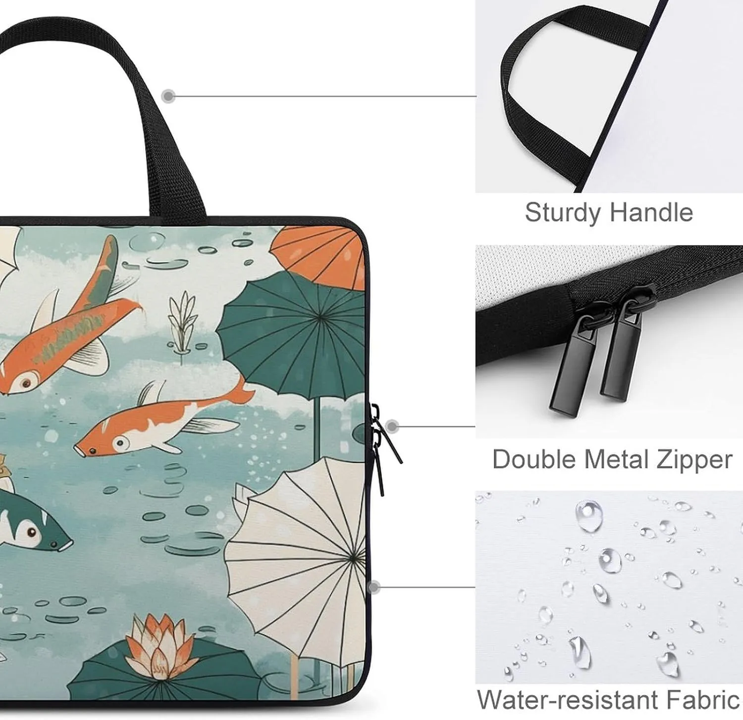 Laptop Shoulder Bag Laptop Bag Computer Bag Fish Pond Pattern Messenger Bag for Unisex