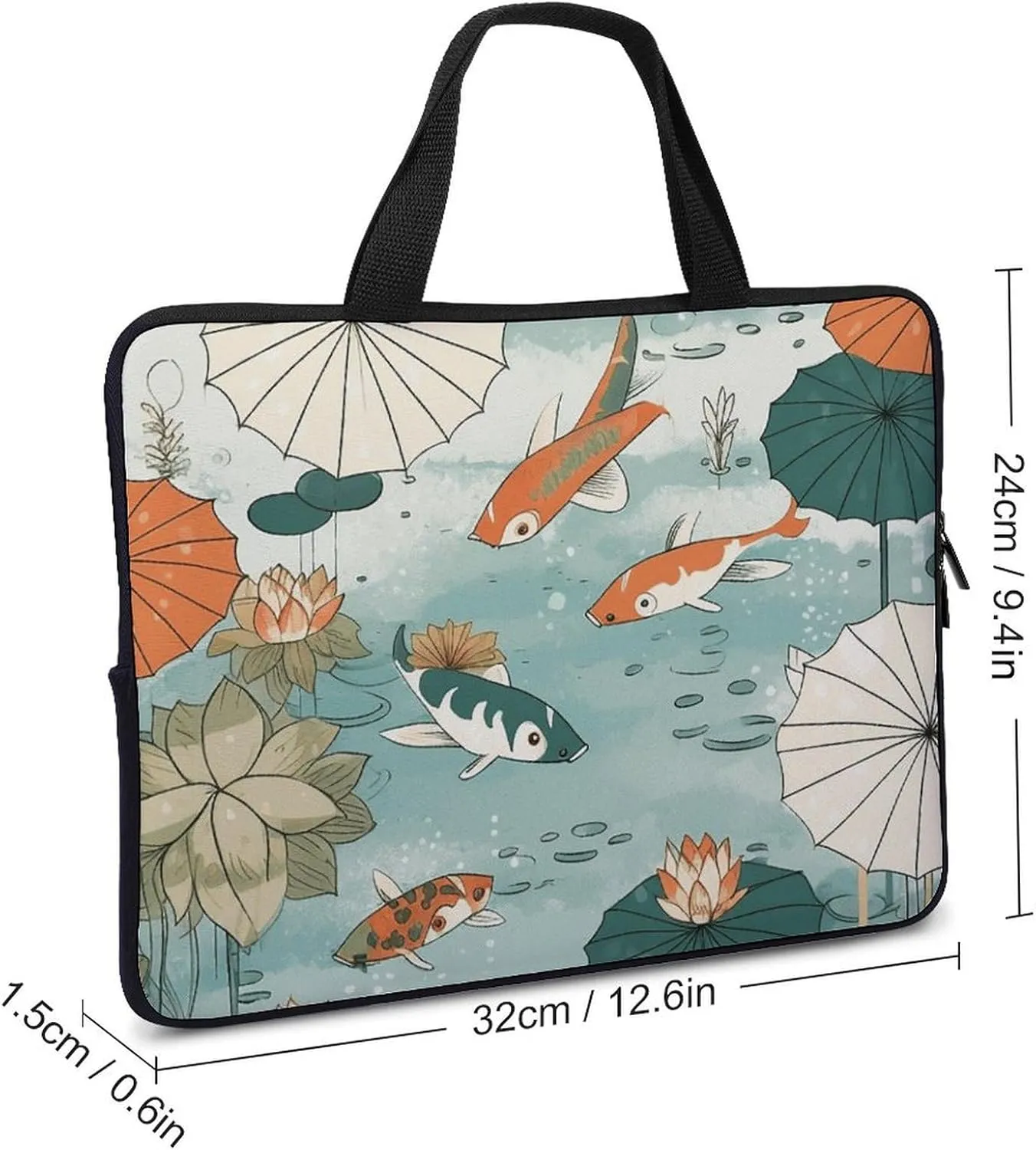 Laptop Shoulder Bag Laptop Bag Computer Bag Fish Pond Pattern Messenger Bag for Unisex