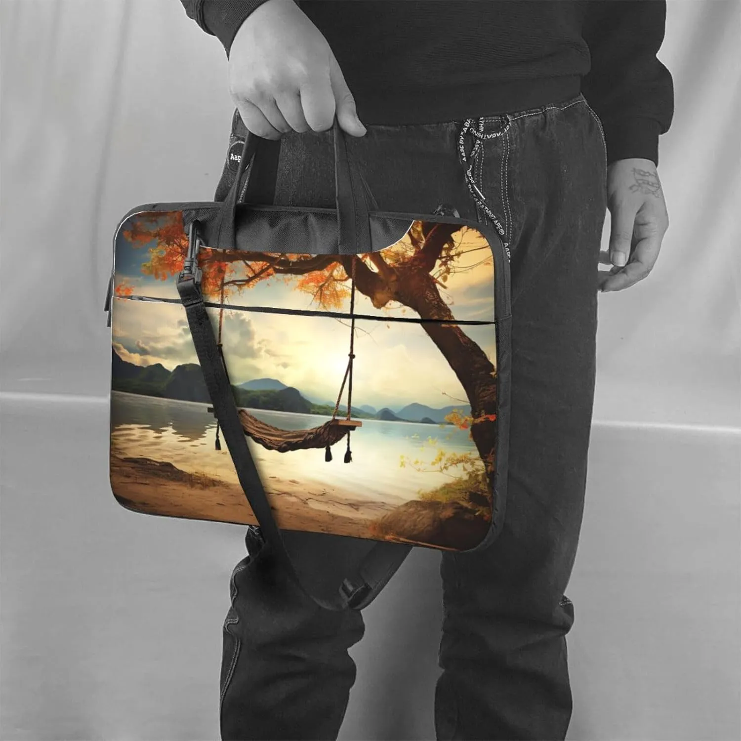 Laptop Shoulder Bag Messenger Bag Autumn Swing and Tree Laptop Bag Computer Bag for Men Women