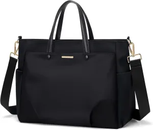 Laptop Tote Bag 15 Inch, Computer Shoulder Bag Large Work Tote Bag for Women, Laptop Carrying Case Stylish Handbag for Business Travel (Black)