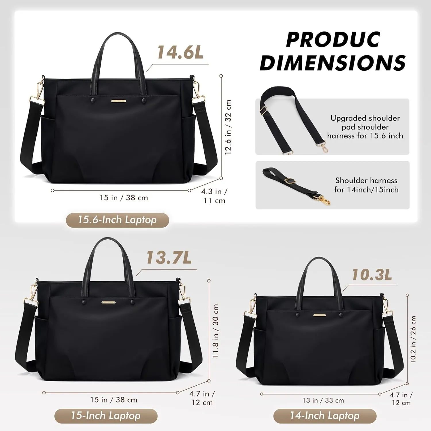 Laptop Tote Bag 15 Inch, Computer Shoulder Bag Large Work Tote Bag for Women, Laptop Carrying Case Stylish Handbag for Business Travel (Black)