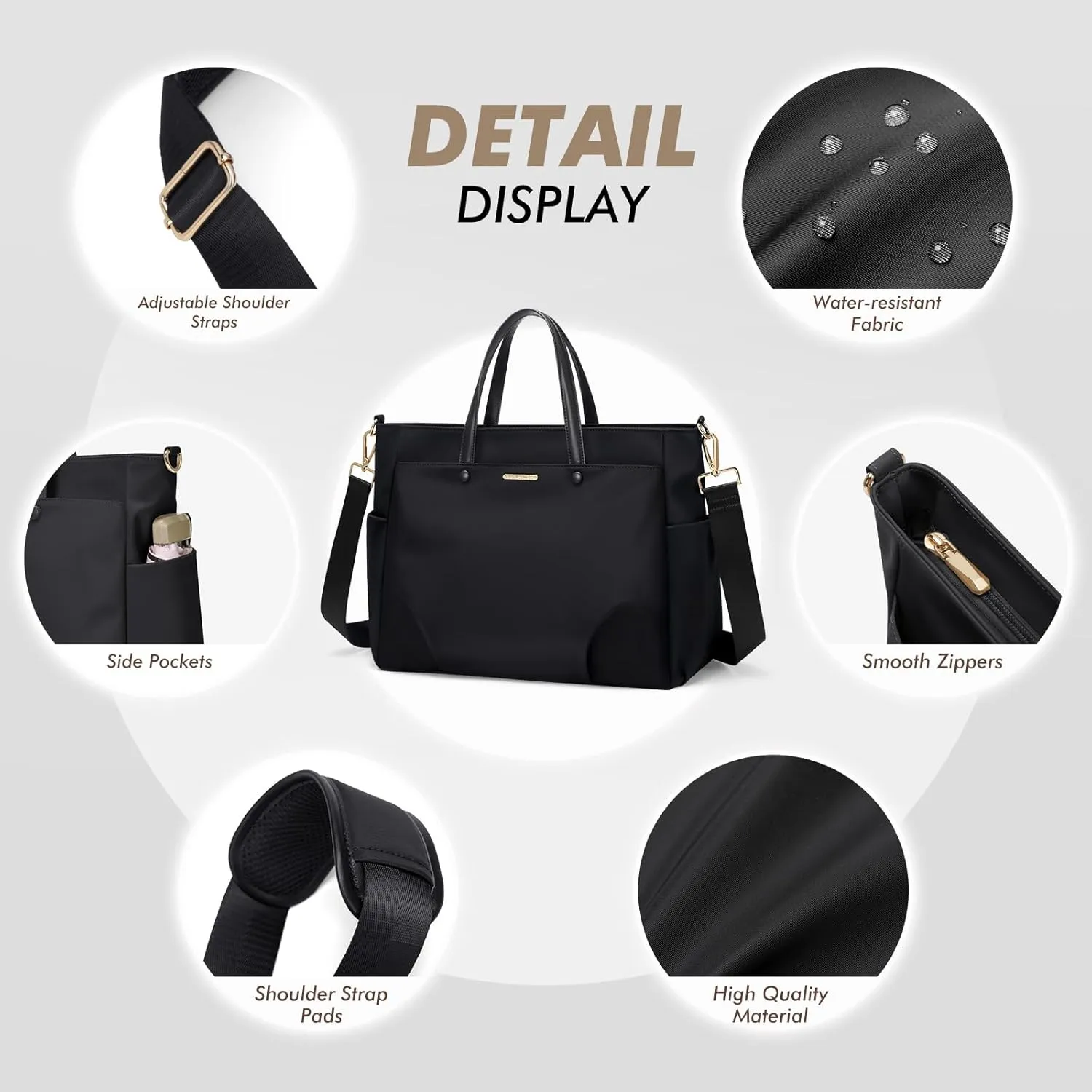 Laptop Tote Bag 15 Inch, Computer Shoulder Bag Large Work Tote Bag for Women, Laptop Carrying Case Stylish Handbag for Business Travel (Black)