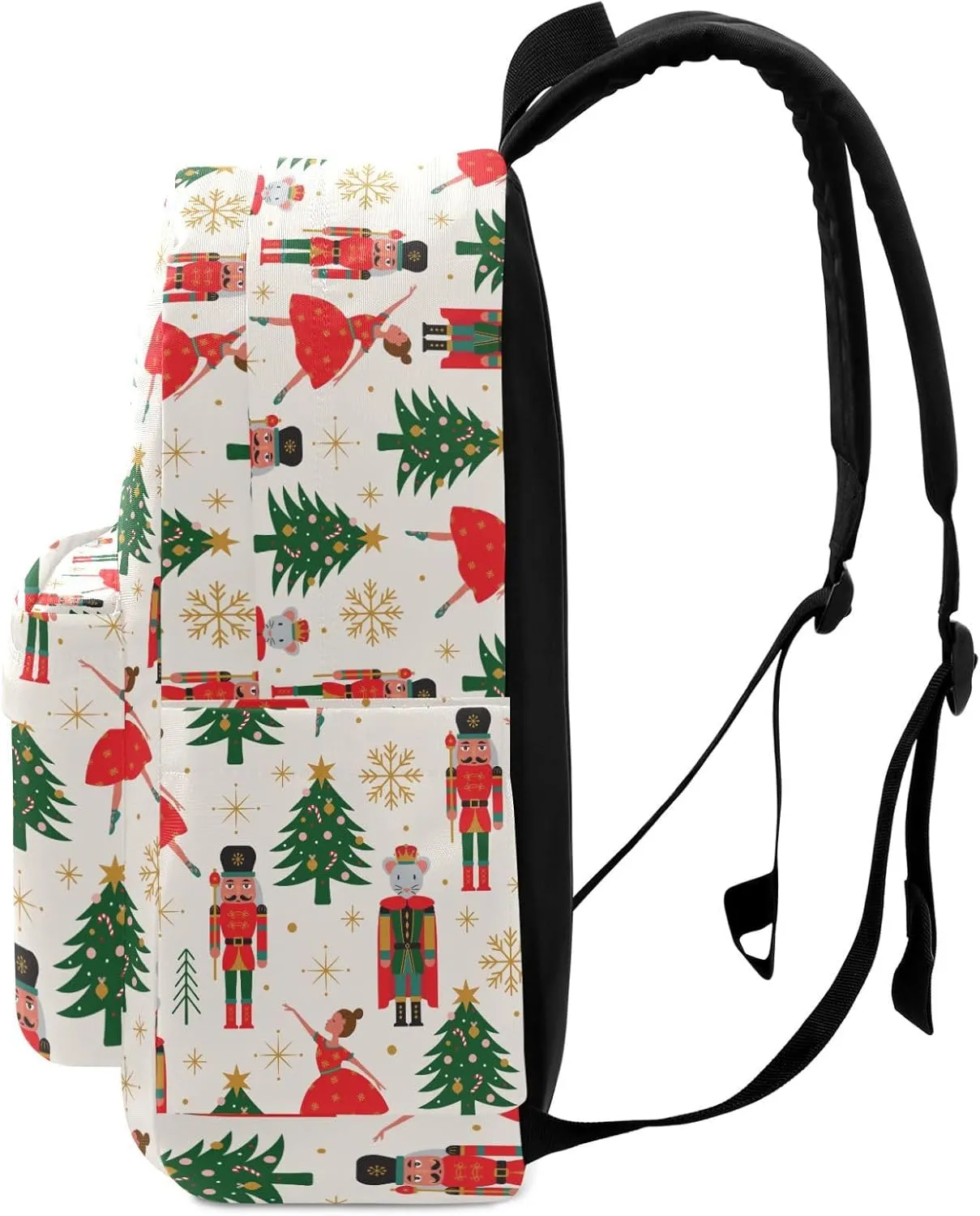 Large Backpack, Christmas Trees Nutcracker Ballerina Polyester Durable Travel Shoulder Daypack for Unisex School Bookbag Work Hiking Fit 16.5 Inch Notebook