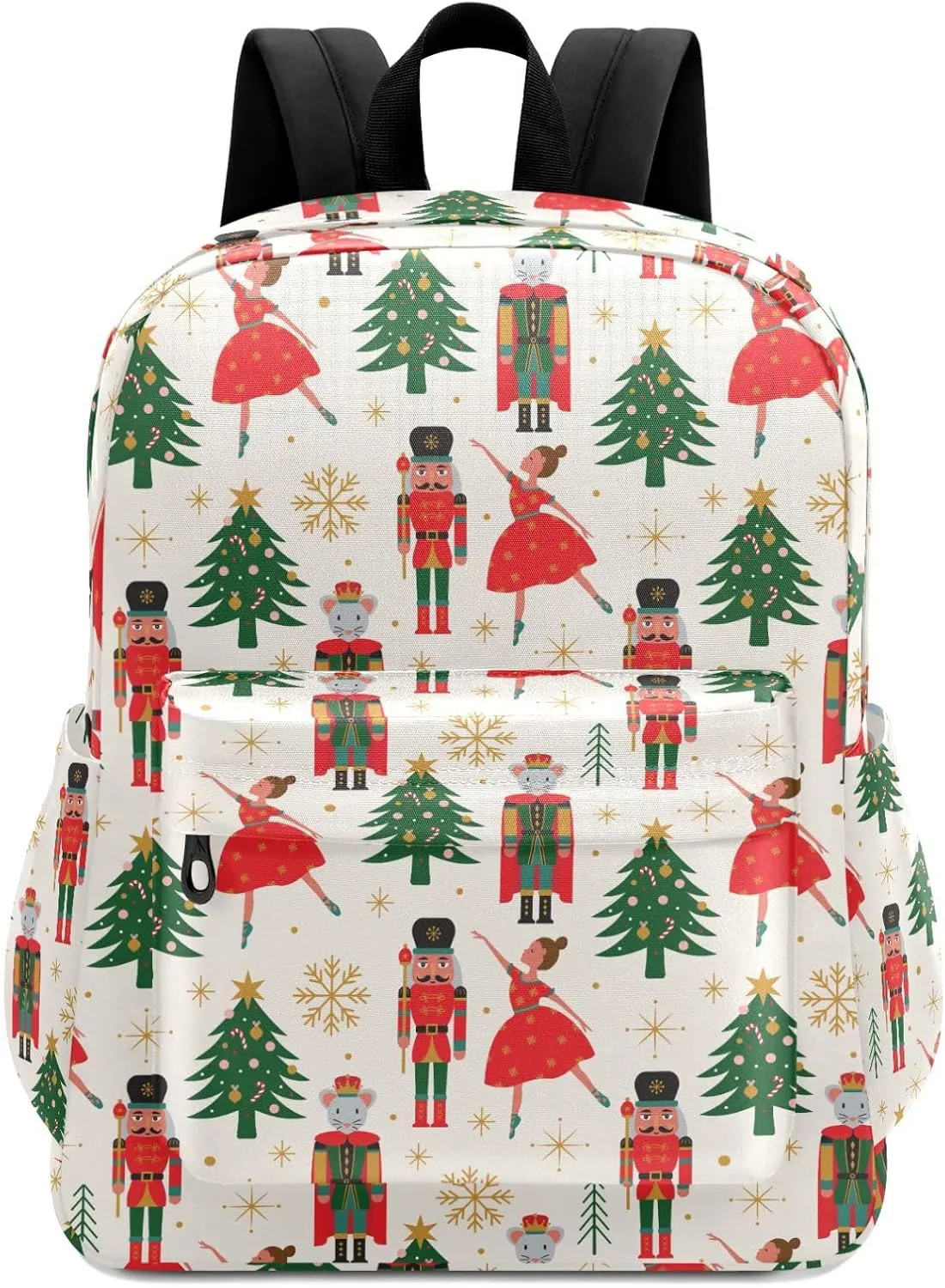 Large Backpack, Christmas Trees Nutcracker Ballerina Polyester Durable Travel Shoulder Daypack for Unisex School Bookbag Work Hiking Fit 16.5 Inch Notebook