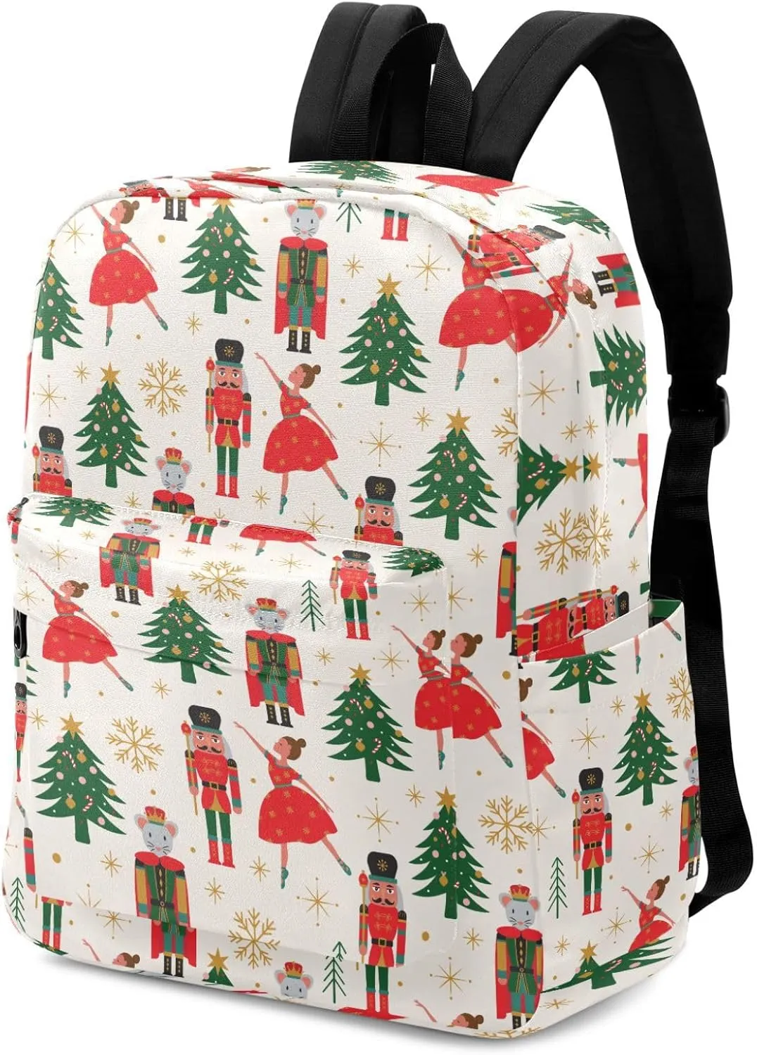 Large Backpack, Christmas Trees Nutcracker Ballerina Polyester Durable Travel Shoulder Daypack for Unisex School Bookbag Work Hiking Fit 16.5 Inch Notebook