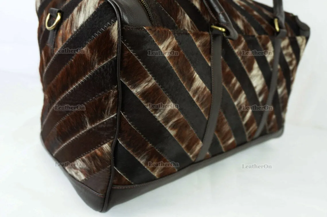 Large Duffel Bag!! Cowhide Patchwork Duffel Bag | Hair-On-Leather Travel Bag | Cow Skin Luggage Bag | Handmade Cowhide Duffel Bag | DB103