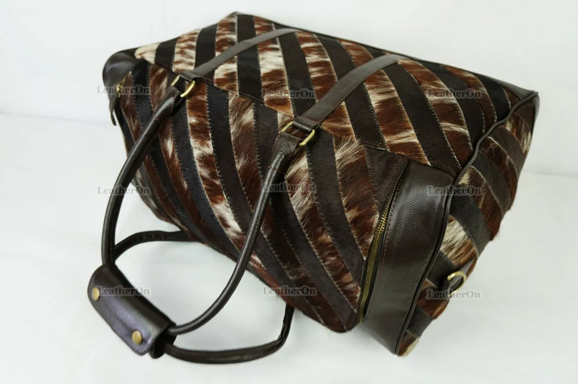 Large Duffel Bag!! Cowhide Patchwork Duffel Bag | Hair-On-Leather Travel Bag | Cow Skin Luggage Bag | Handmade Cowhide Duffel Bag | DB103