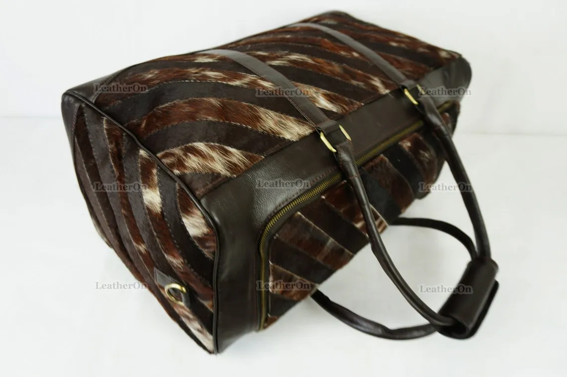 Large Duffel Bag!! Cowhide Patchwork Duffel Bag | Hair-On-Leather Travel Bag | Cow Skin Luggage Bag | Handmade Cowhide Duffel Bag | DB103
