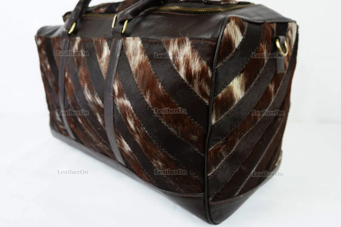 Large Duffel Bag!! Cowhide Patchwork Duffel Bag | Hair-On-Leather Travel Bag | Cow Skin Luggage Bag | Handmade Cowhide Duffel Bag | DB103