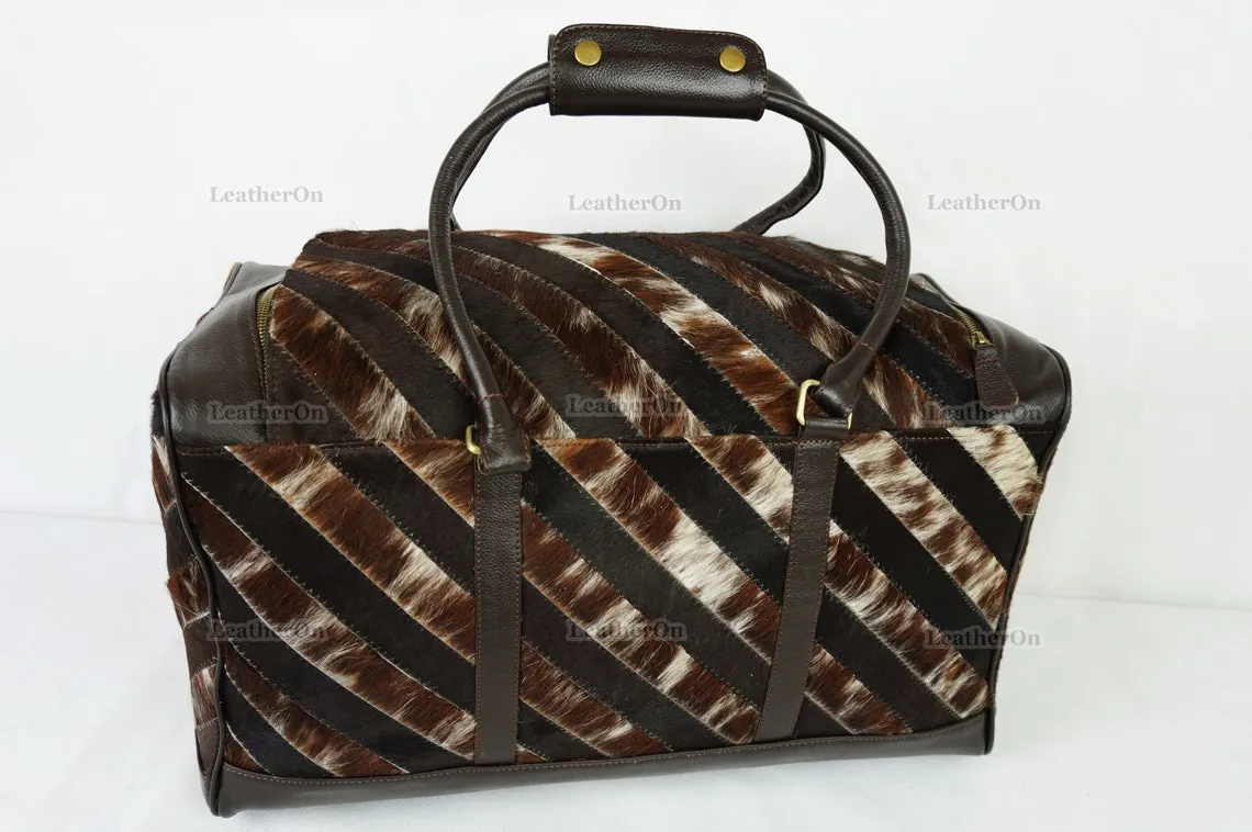 Large Duffel Bag!! Cowhide Patchwork Duffel Bag | Hair-On-Leather Travel Bag | Cow Skin Luggage Bag | Handmade Cowhide Duffel Bag | DB103
