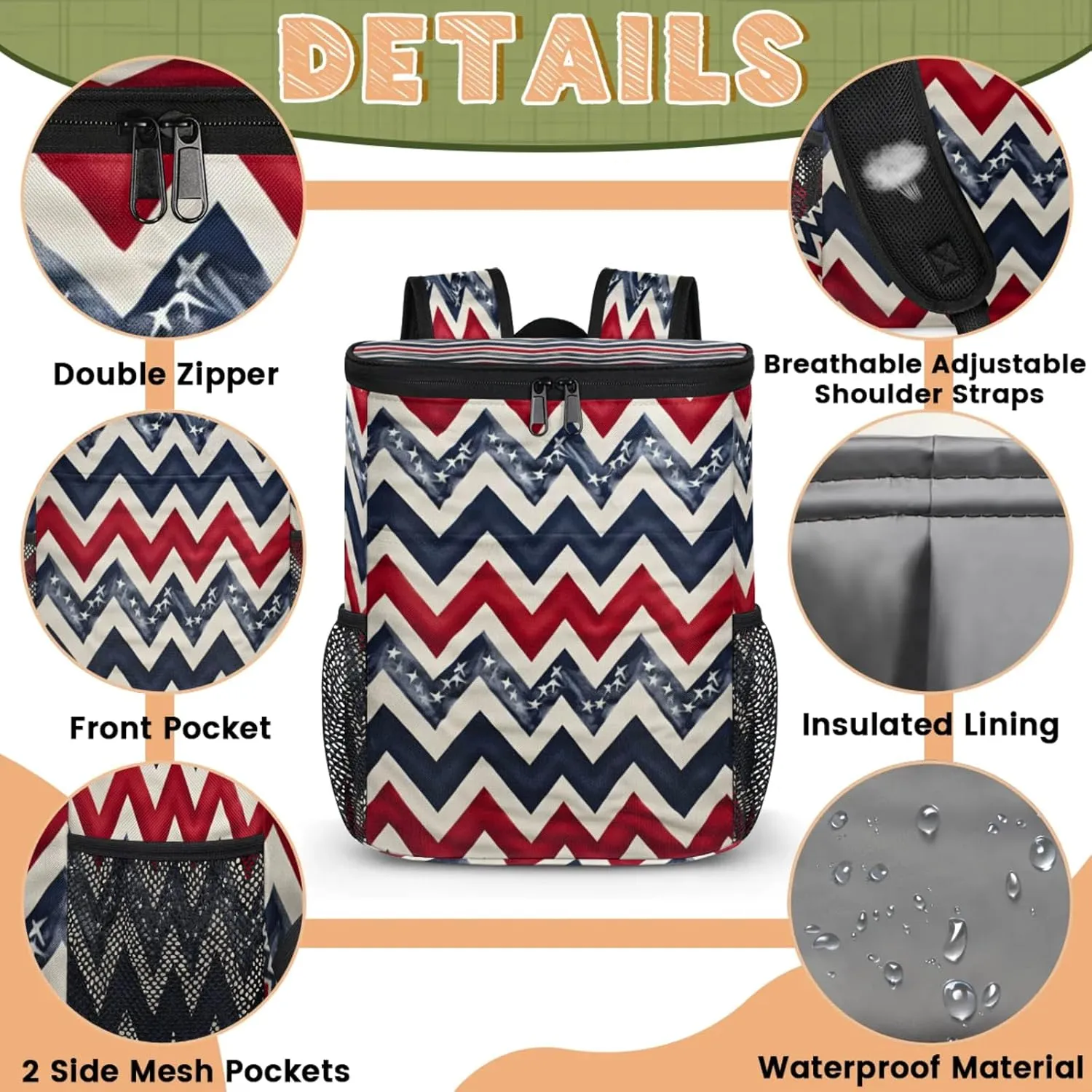 Large Insulated Cooler Backpack, Leak Proof Backpack 30 Cans, Cooler Bag for 12h Hot/Cold Retention