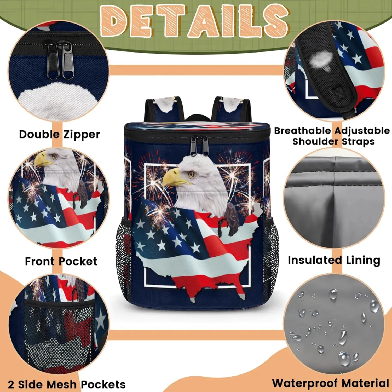 Large Insulated Cooler Backpack, Leak Proof Backpack 30 Cans, Cooler Bag for 12h Hot/Cold Retention