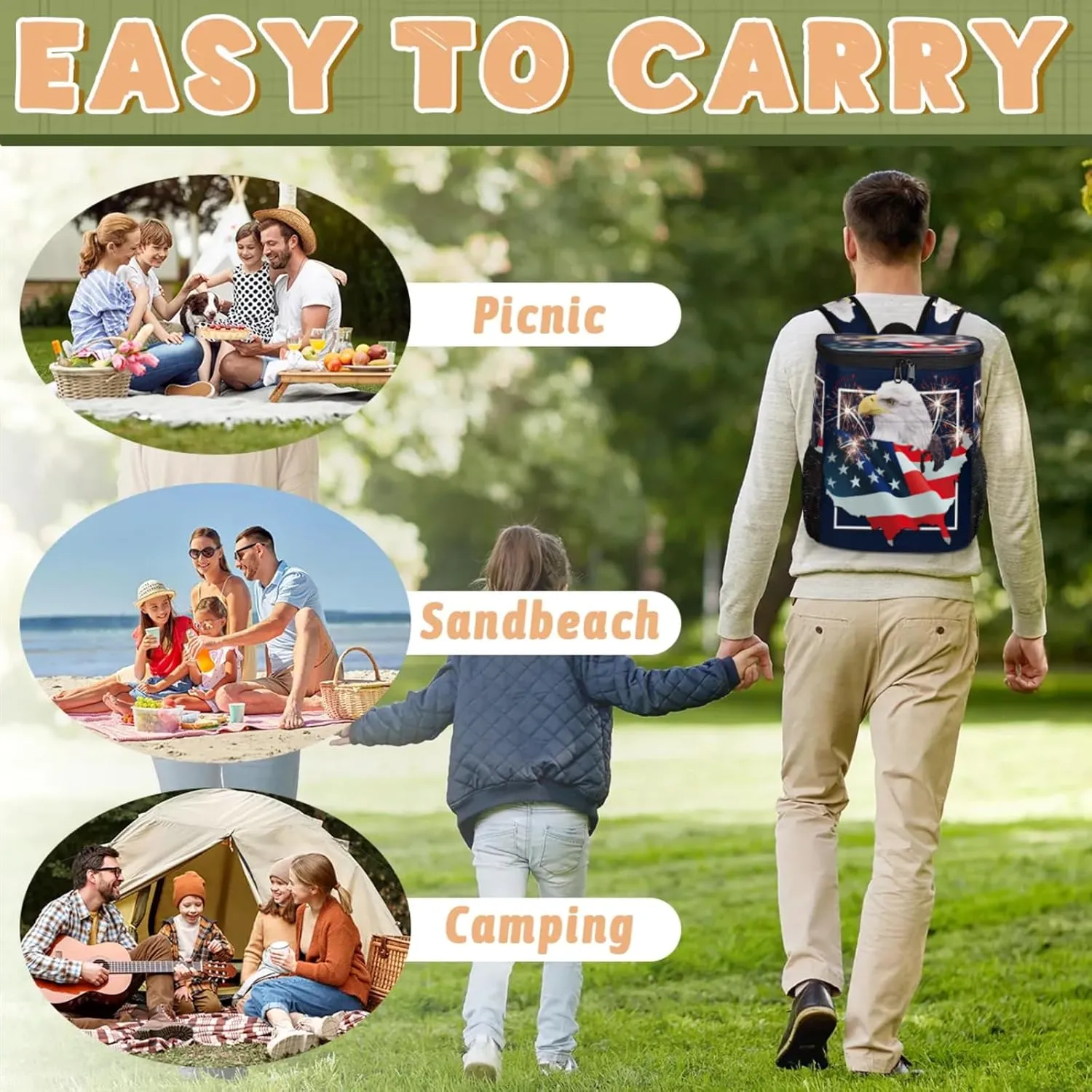 Large Insulated Cooler Backpack, Leak Proof Backpack 30 Cans, Cooler Bag for 12h Hot/Cold Retention
